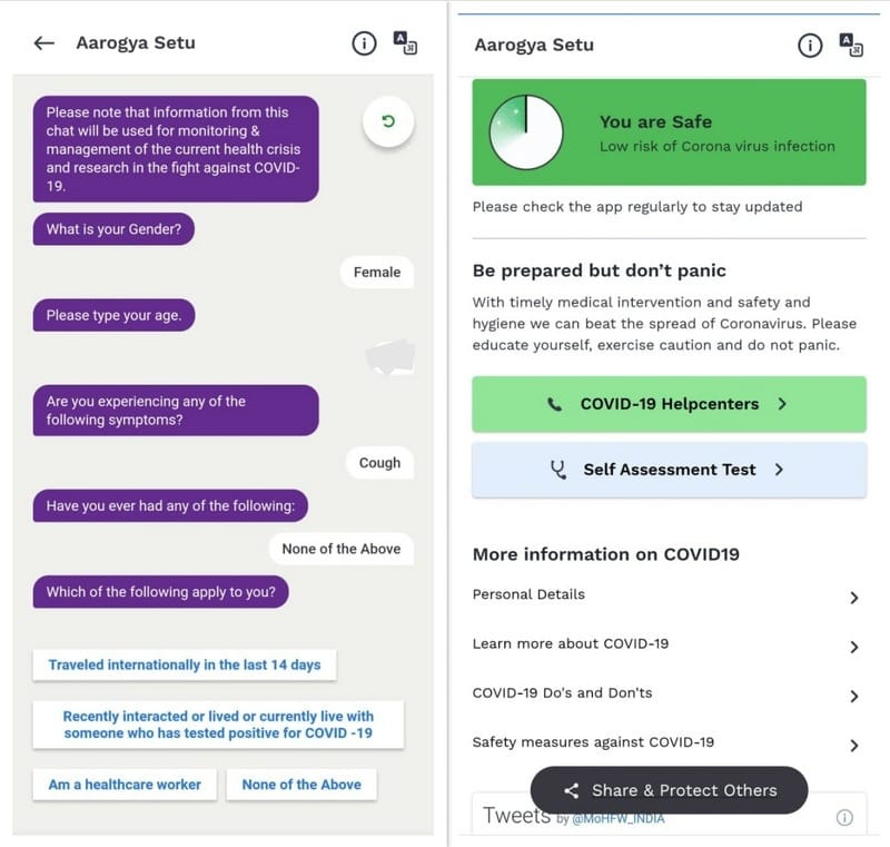 Aarogya Setus chatbot feature