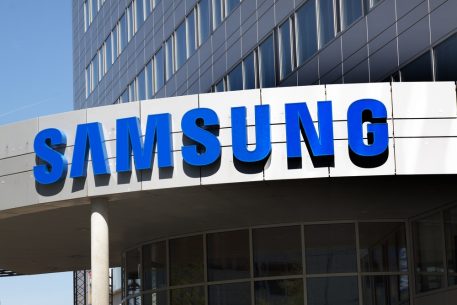 Samsung Electronics company logo on building wall