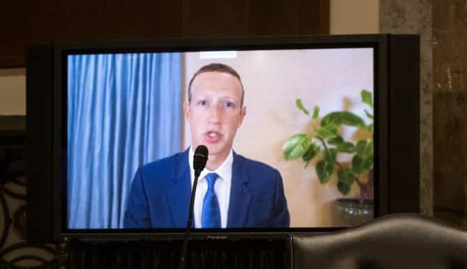Mark Zuckerberg, CEO of Facebook Inc., speaks remotely during a Senate Judiciary Committee hearing in Washington, D.C., USA, Tuesday, November 18, 2020 (Bloomberg)