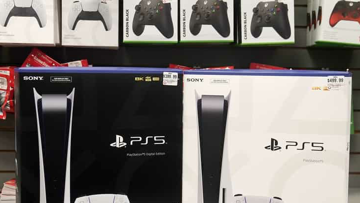 Inside a GameStop store, Sony PS5 game consoles are pictured in the Manhattan neighborhood of New York. (REUTERS)