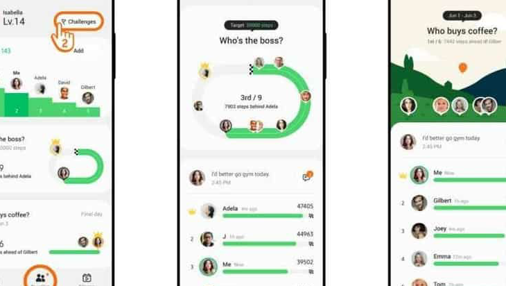 The Group Challenge feature in the “Together” section of the app will allow you to challenge your friends for different fitness goals. (Samsung)